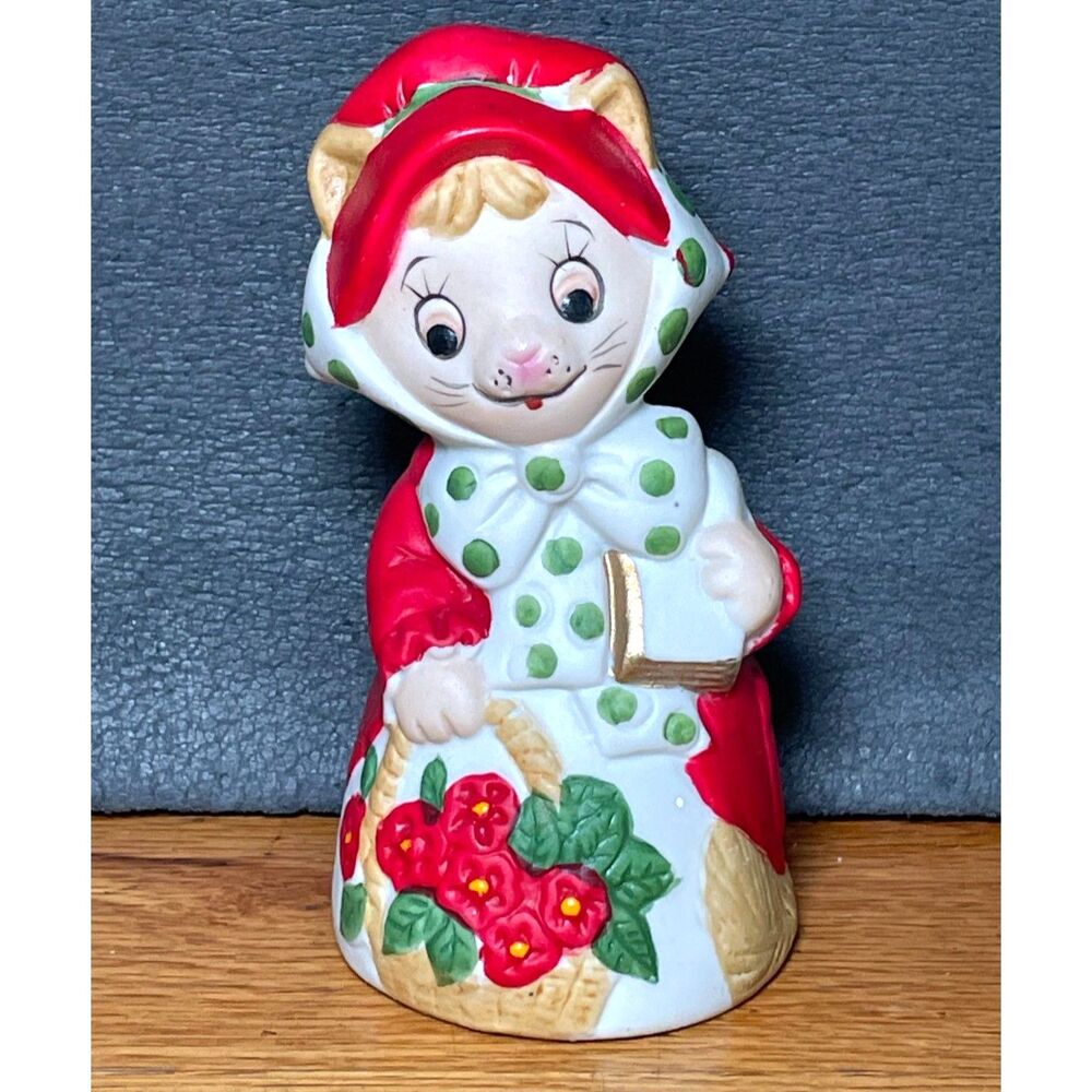 Vintage JASCO Christmas Mouse Bell Figurine Taiwan Red Green 4.5"